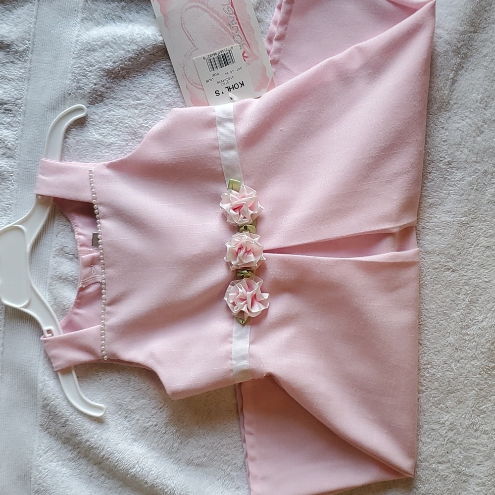 Pink Dress w/Rosette & Pearl Detail ties in back, Size 4T NWT